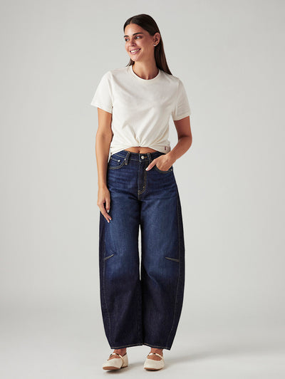 Women's Navy Cinch Baggy Dad Barrel Mid Rise Jeans-image-29