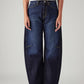 Women's Navy Cinch Baggy Dad Barrel Mid Rise Jeans - Front View