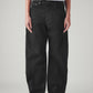 Women's Black Barrel Loose Fit Mid Rise Jeans - Front View
