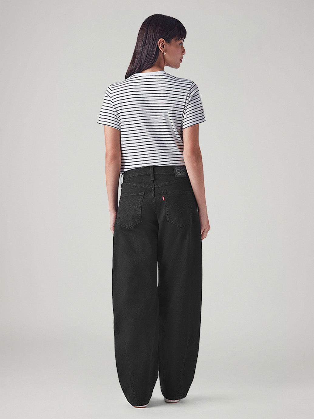 Women's Black Barrel Loose Fit Mid Rise Jeans - Back View