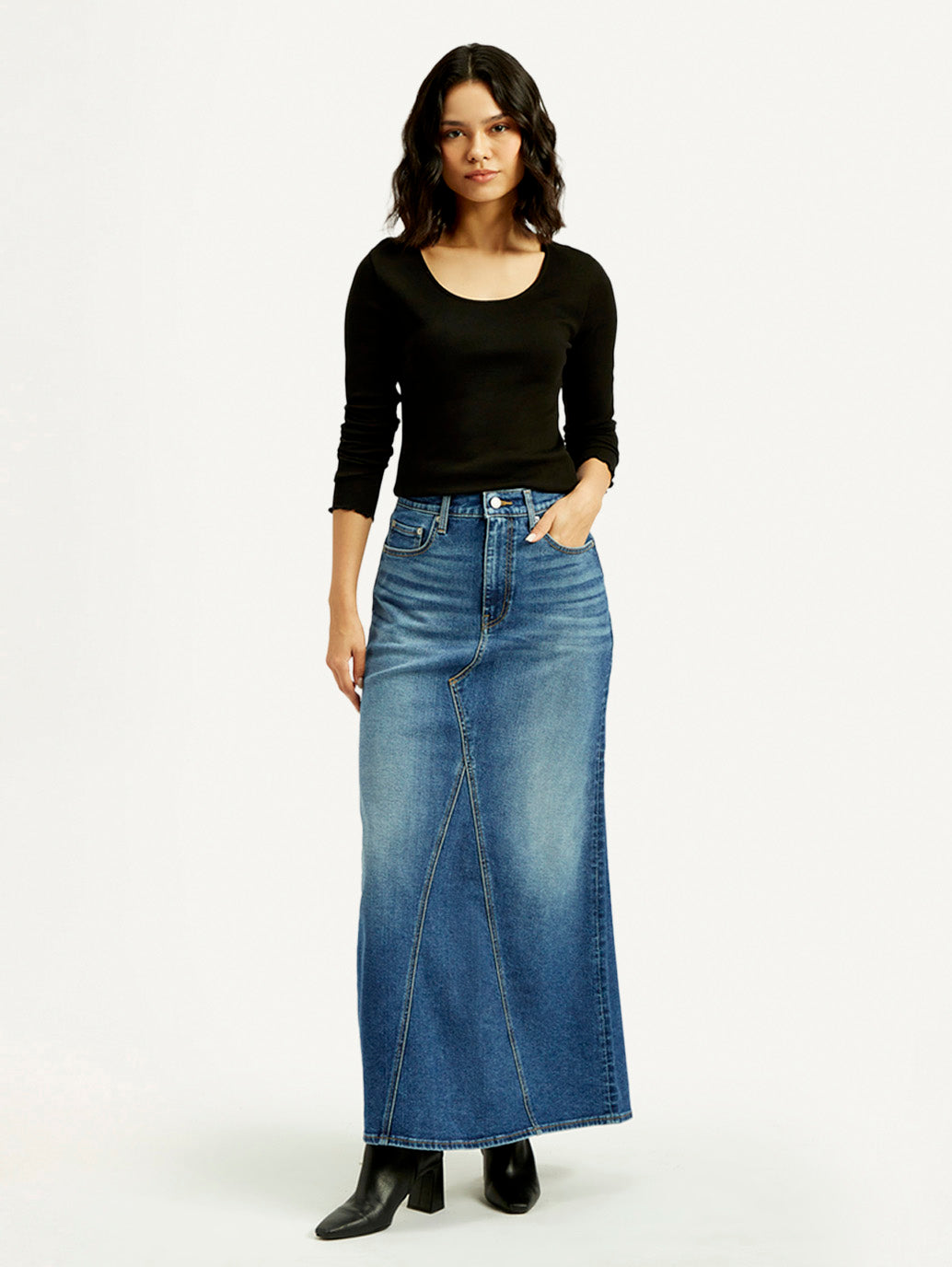 Women's Mid Rise Blue Regular Fit Skirt - Front View