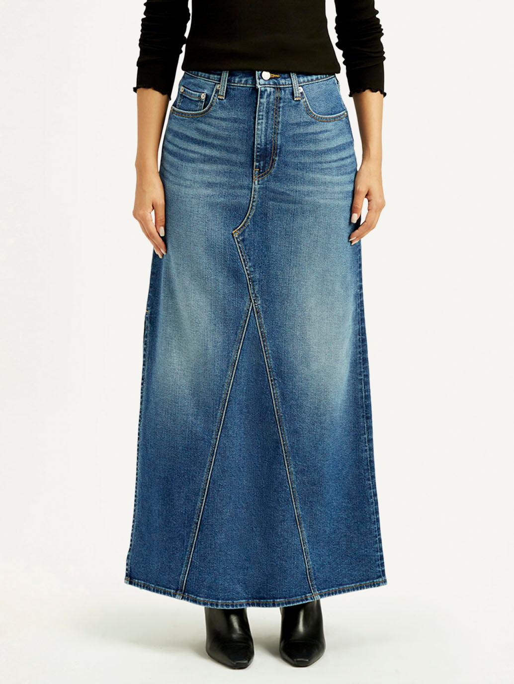 Women's Mid Rise Blue Regular Fit Skirt - Front View