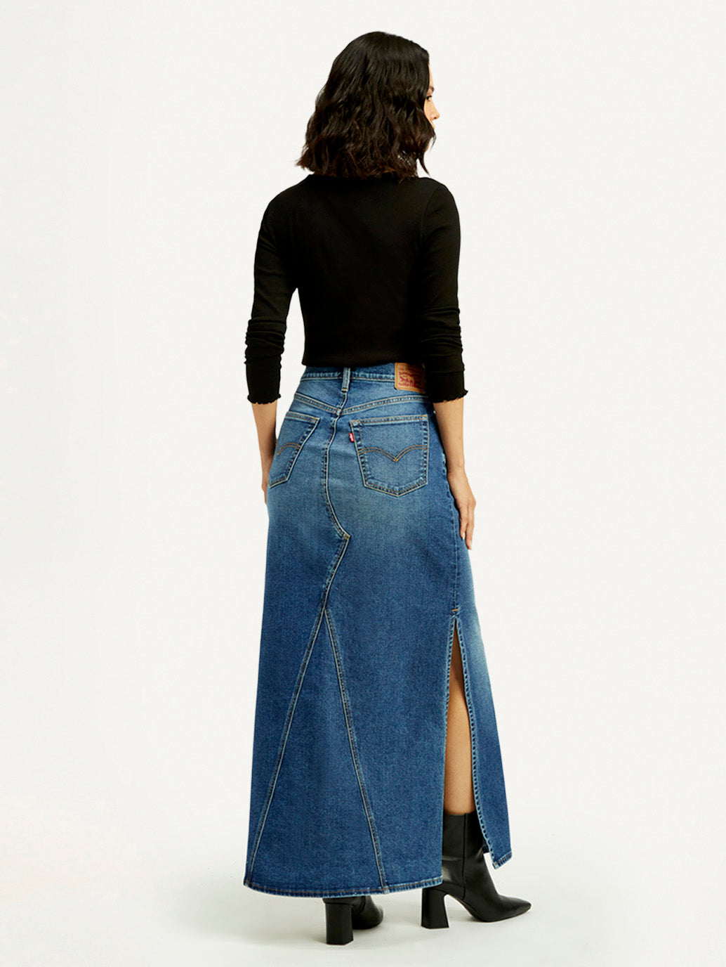 Women's Mid Rise Blue Regular Fit Skirt - Back View