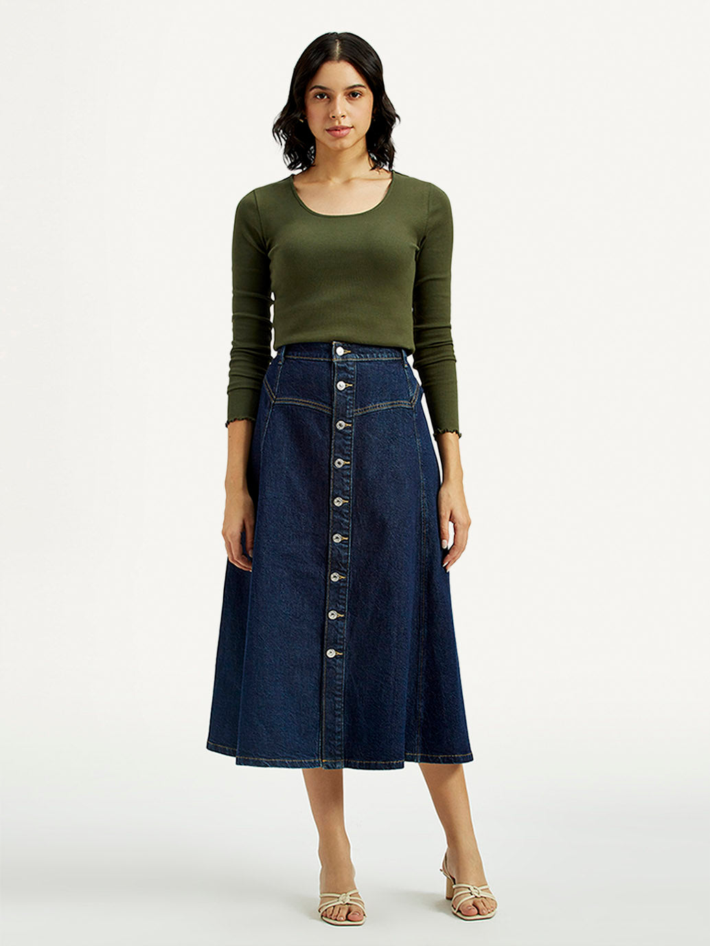 Women's Mid Rise Regular Fit Denim Skirt - Front View