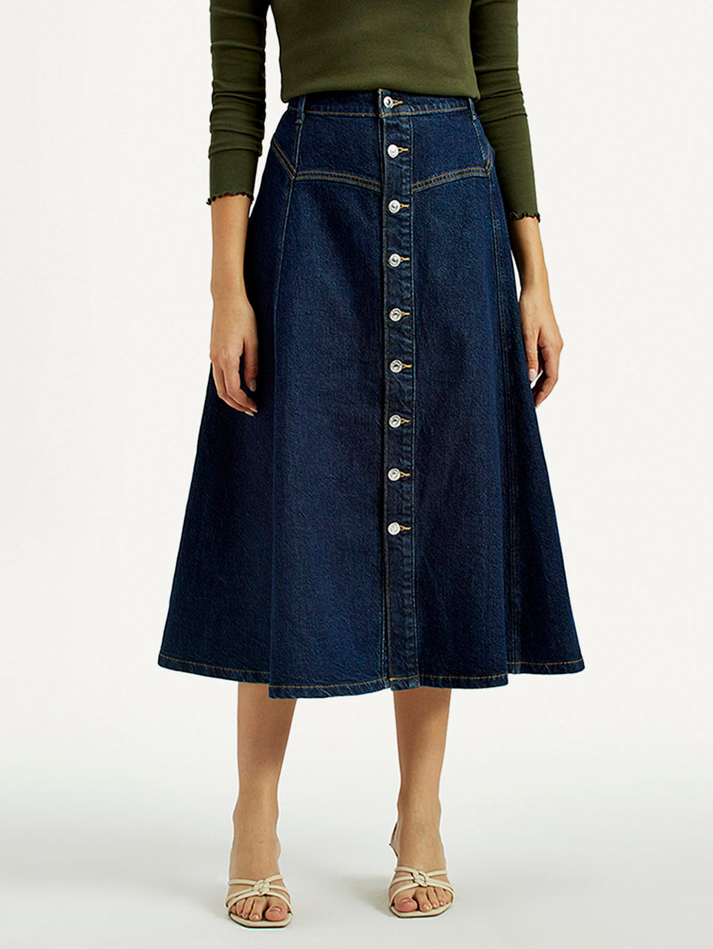 Women's Mid Rise Regular Fit Denim Skirt - Front View