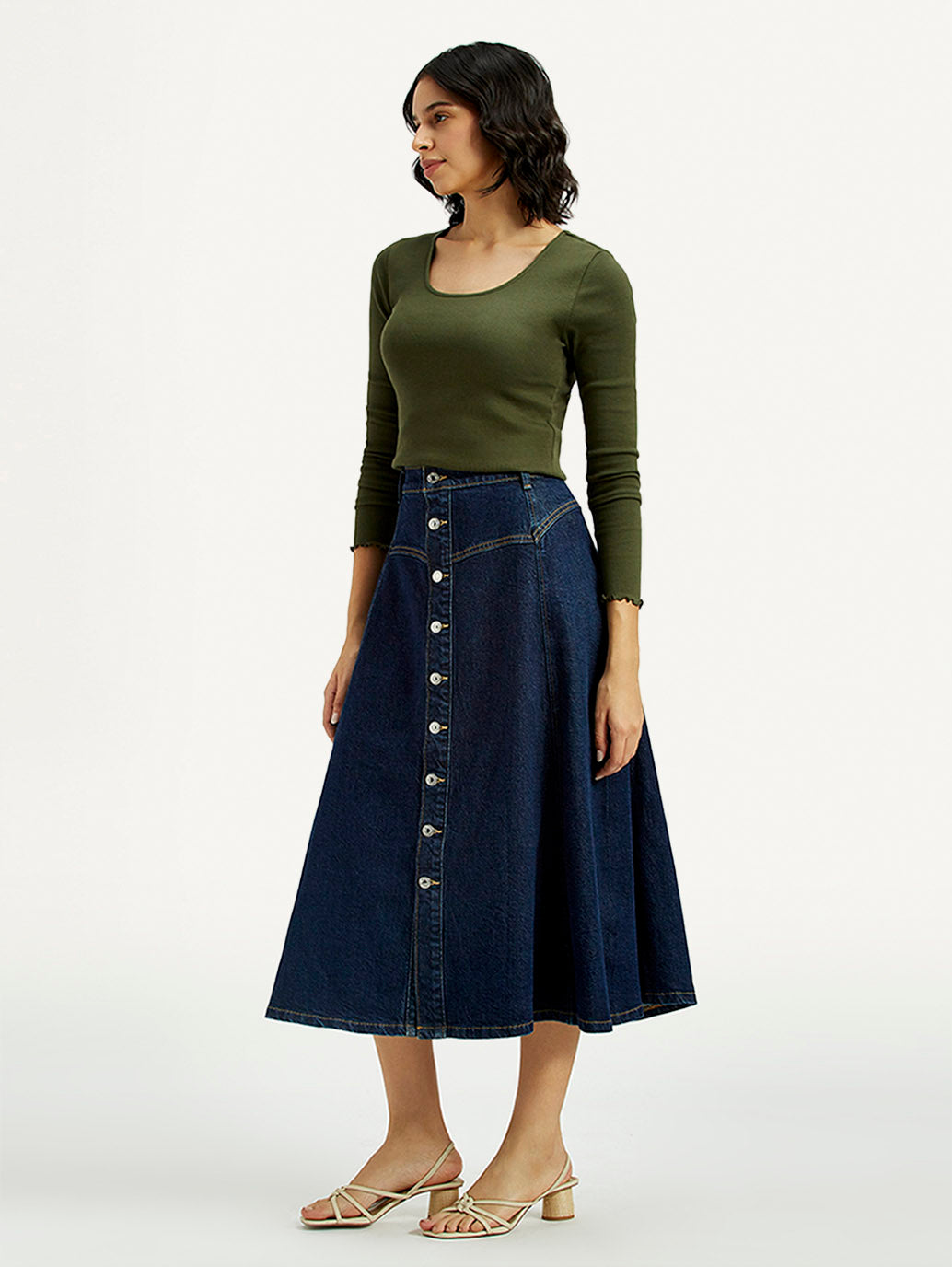 Women's Mid Rise Regular Fit Denim Skirt - Side View