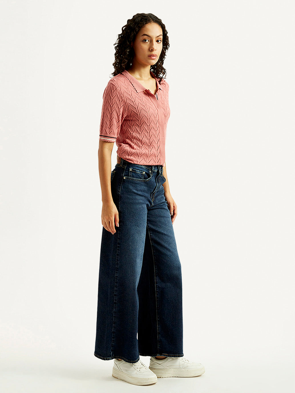 Women's 728 Dark Blue Flared Fit Mid Rise Jeans - Side View