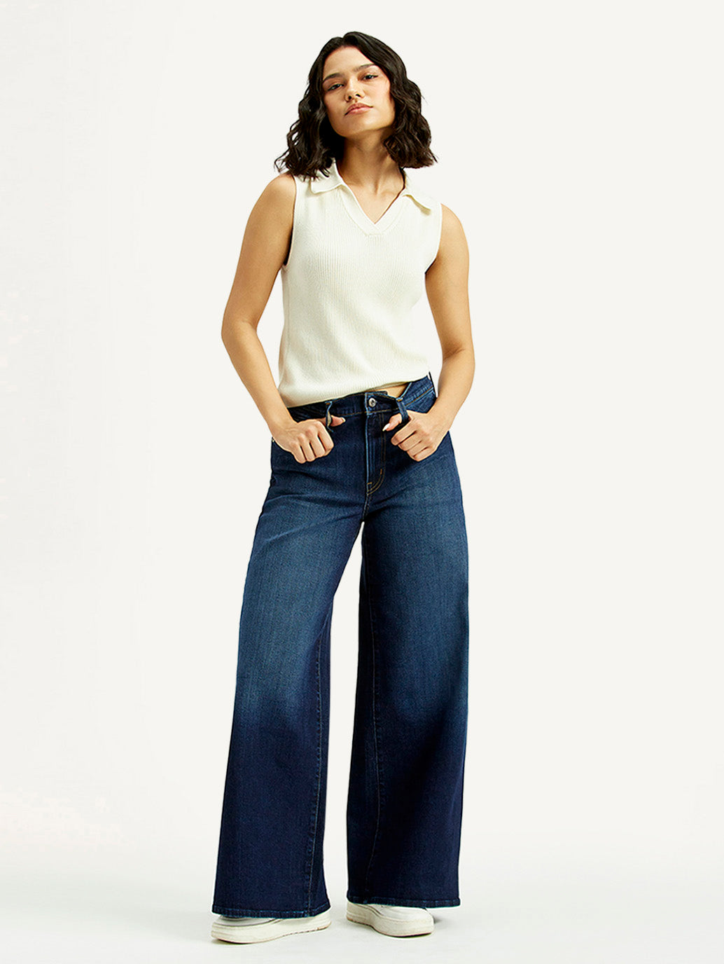 Women's 728 Dark Indigo Flared Fit High Rise Jeans - Styleshot View