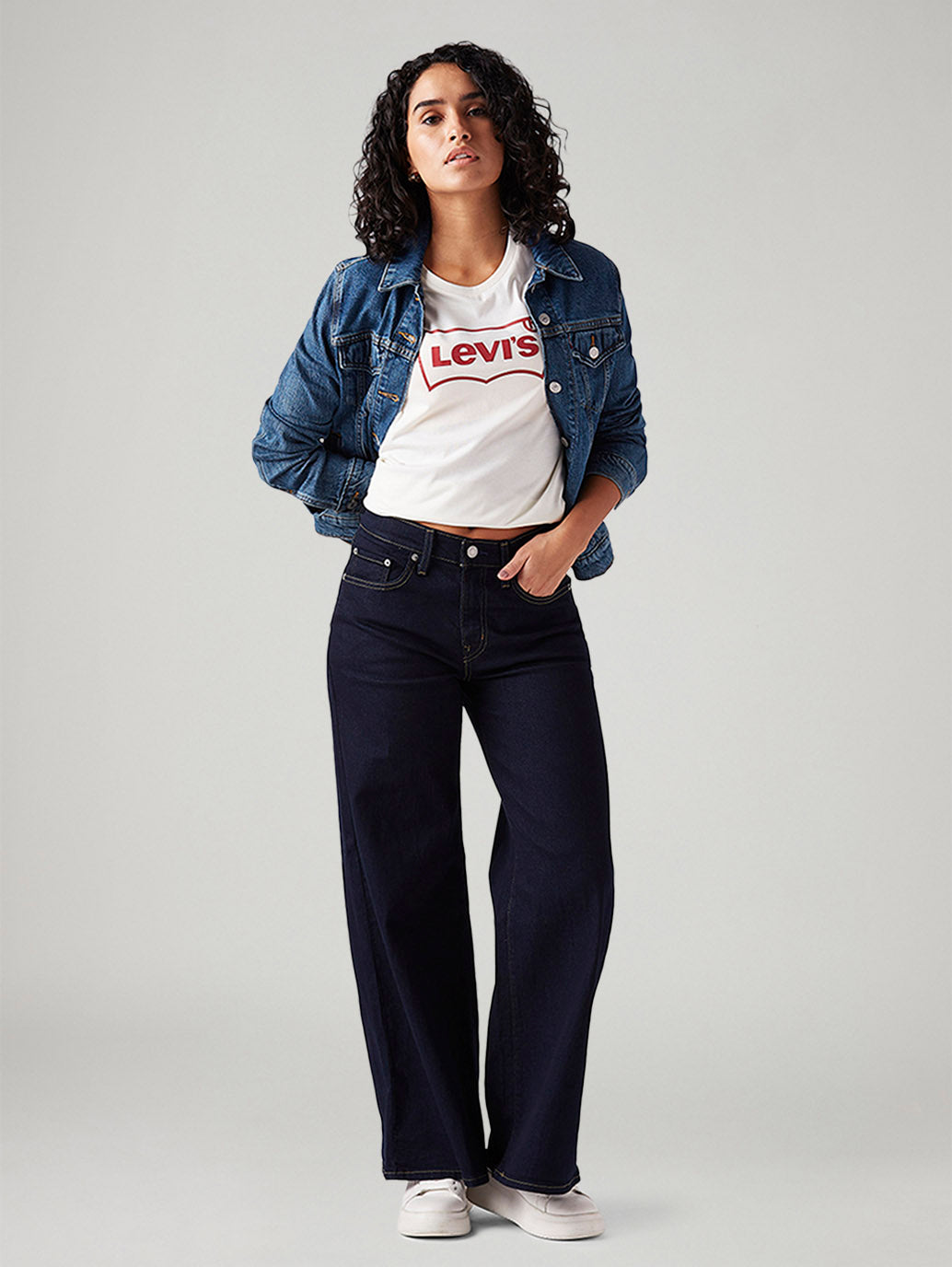 Women's 728 Dark Blue Wide Leg Fit High Rise Jeans - Styleshot View