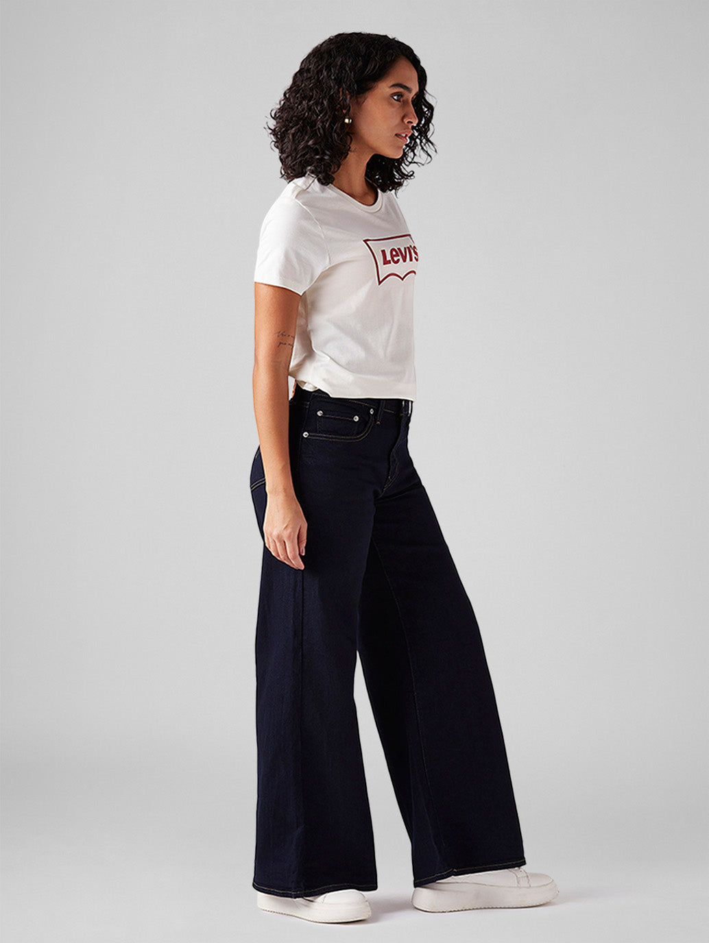 Women's 728 Dark Blue Wide Leg Fit High Rise Jeans - Side View