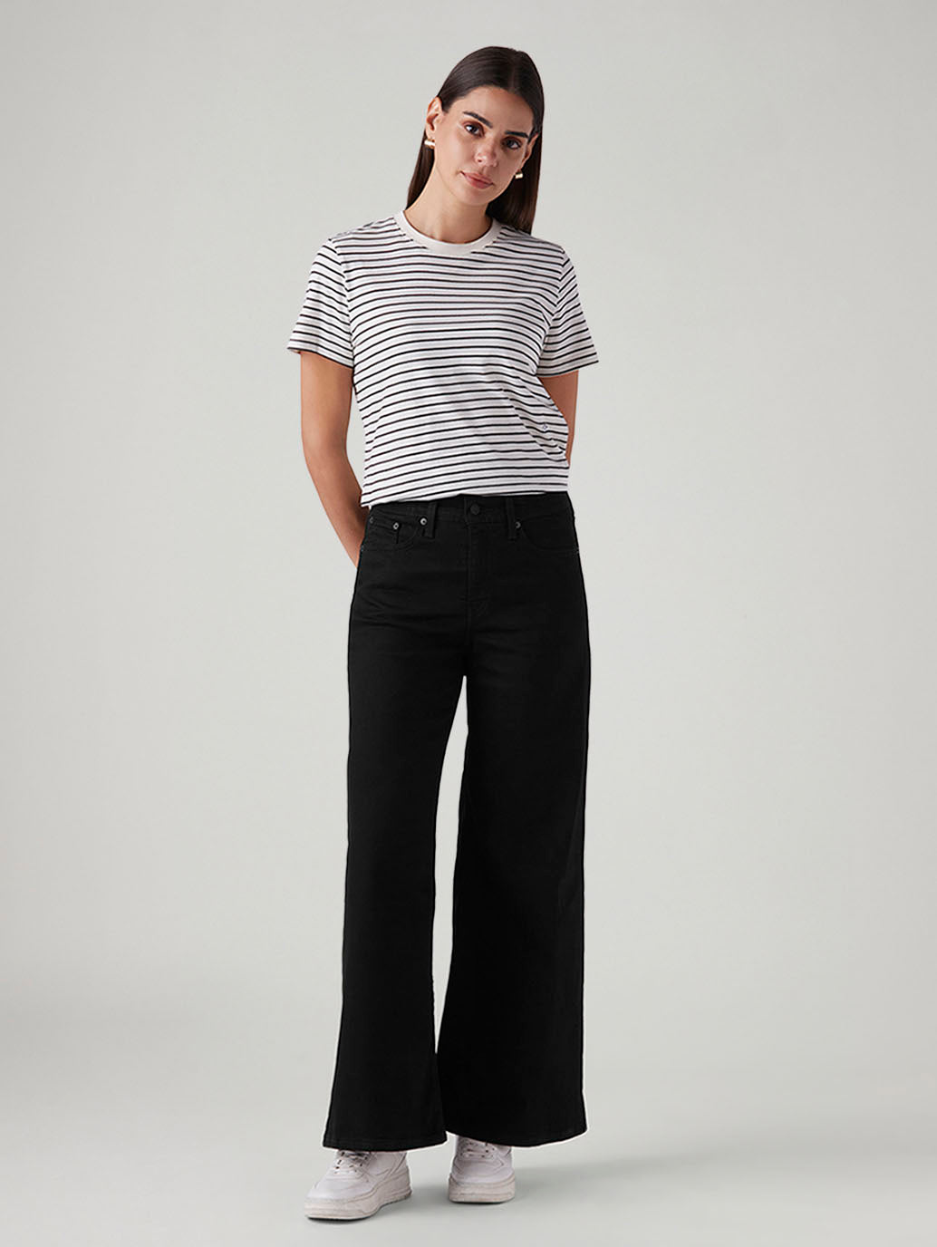 Women's 728 Black Wide Leg Fit High Rise Jeans - Front View