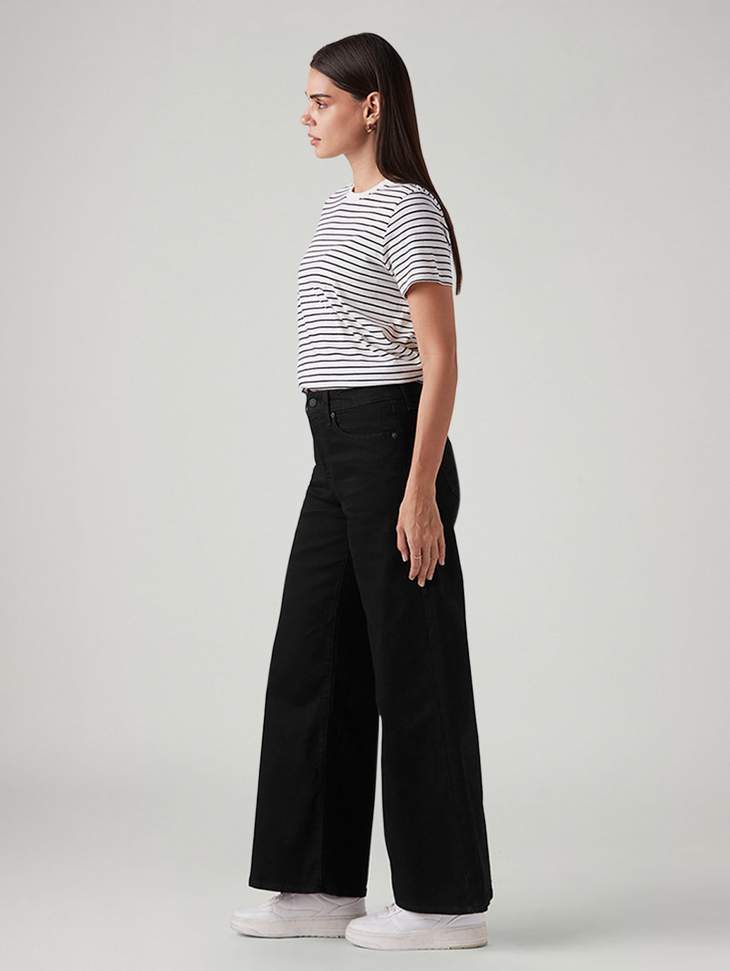 Women's 728 Black Wide Leg Fit High Rise Jeans - Side View