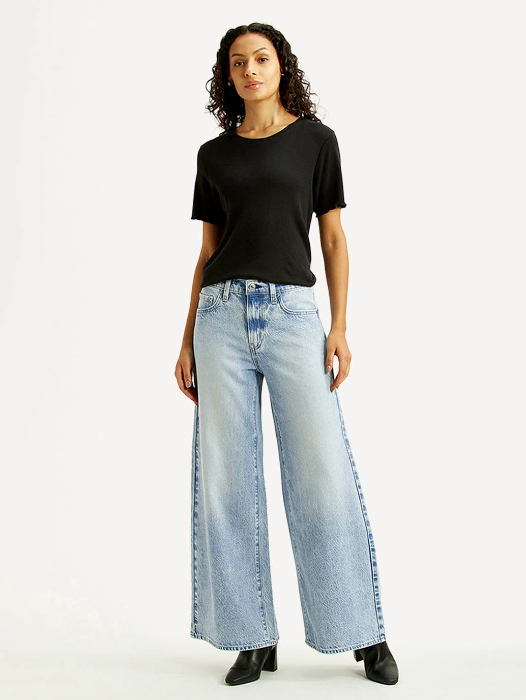 Women's 728 Light Indigo Wide Leg Fit Mid Rise Jeans - Front View