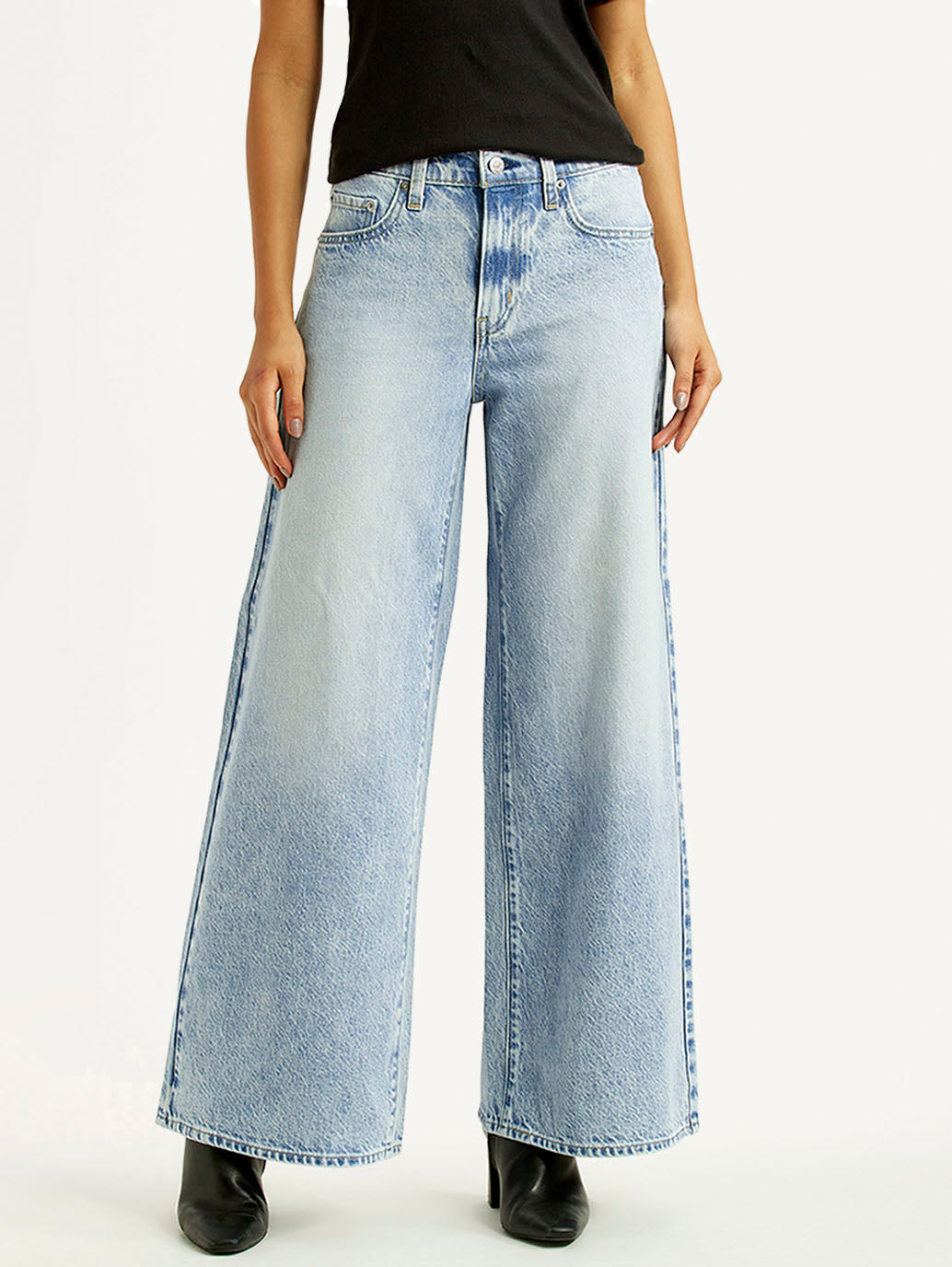 Women's 728 Light Indigo Wide Leg Fit Mid Rise Jeans - Front View