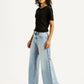 Women's 728 Light Indigo Wide Leg Fit Mid Rise Jeans - Side View