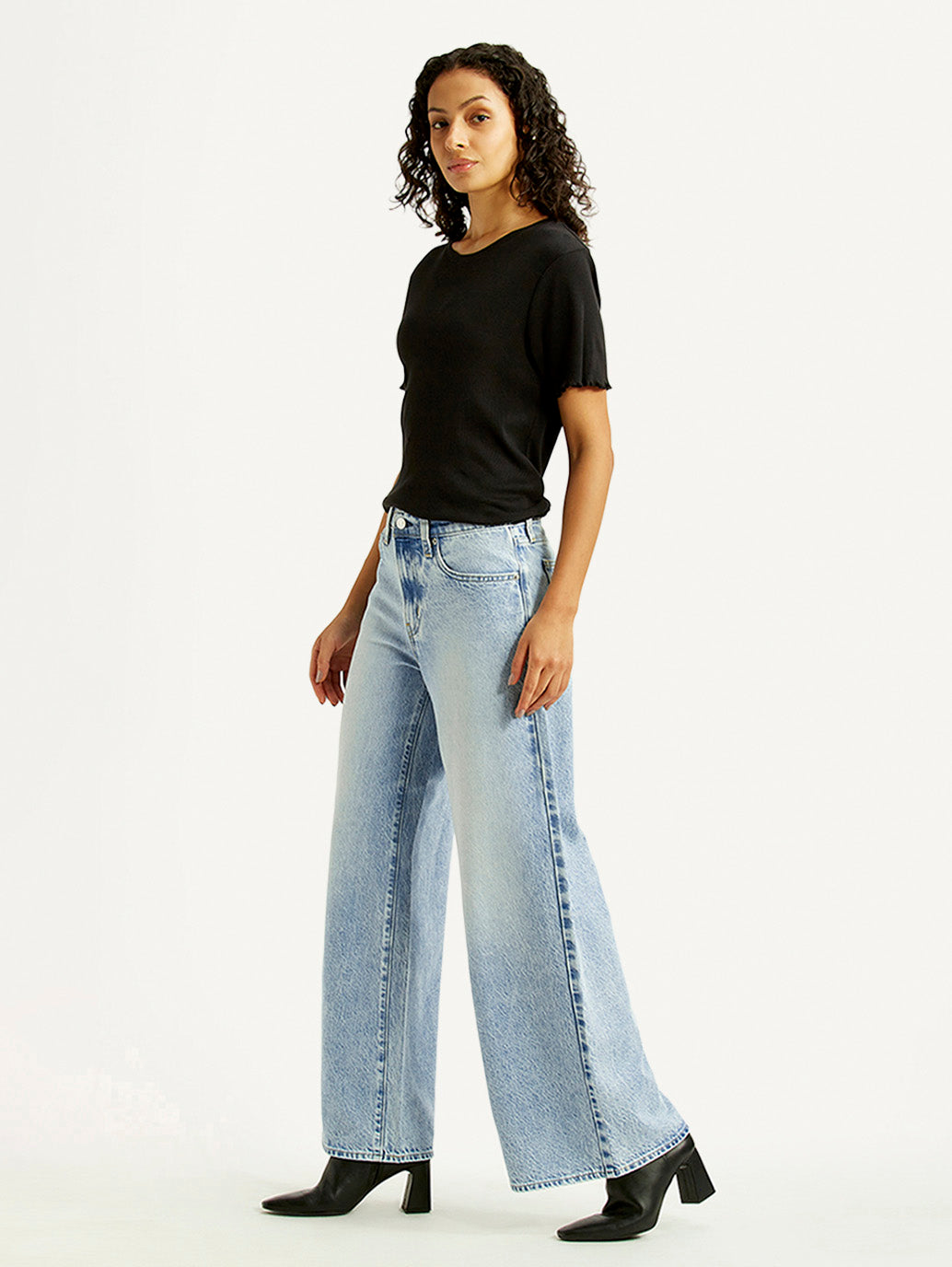 Women's 728 Light Indigo Wide Leg Fit Mid Rise Jeans - Side View