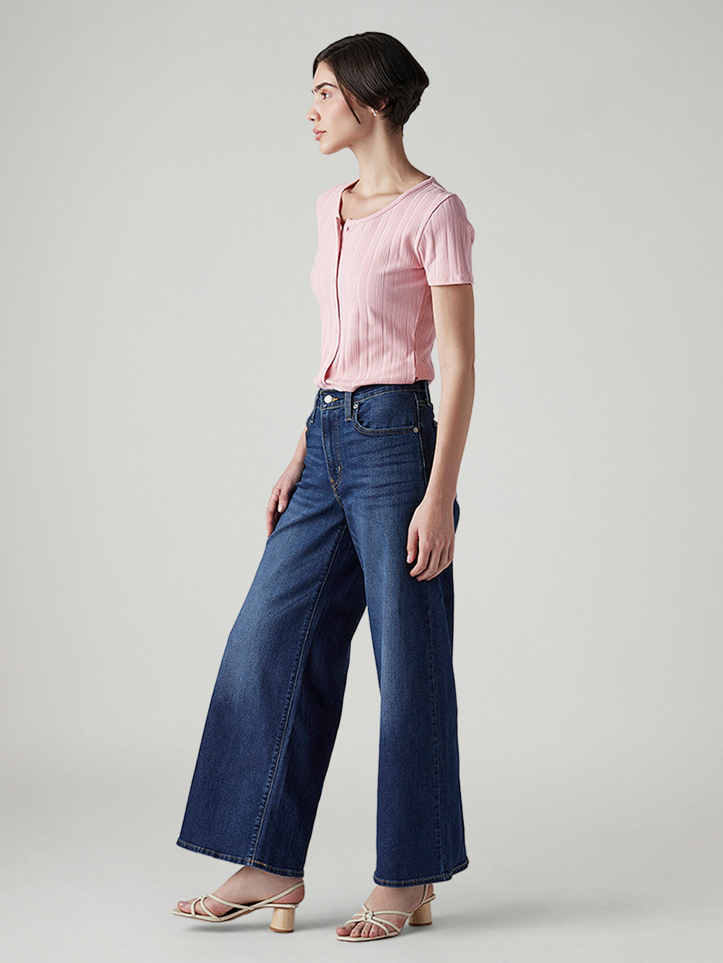 Women's 728 Dark Indigo Wide Leg Fit High Rise Jeans - Side View