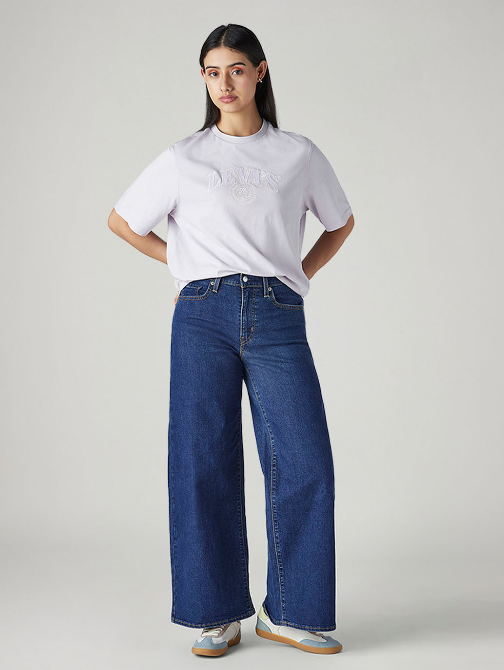 Women's 728 Blue Wide Leg Fit High Rise Jeans - Front View