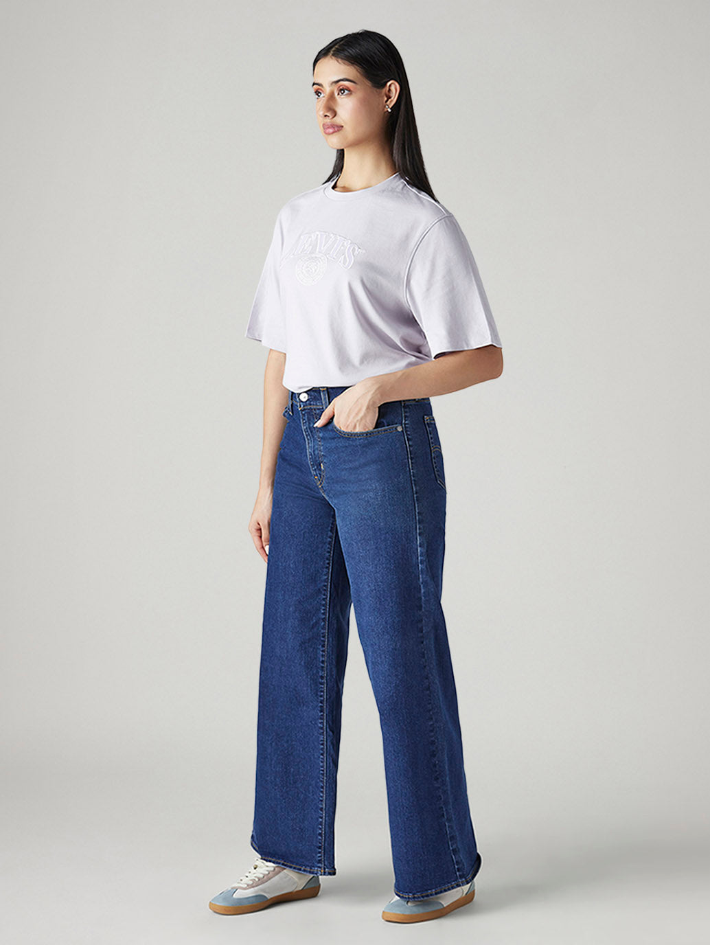 Women's 728 Blue Wide Leg Fit High Rise Jeans - Side View