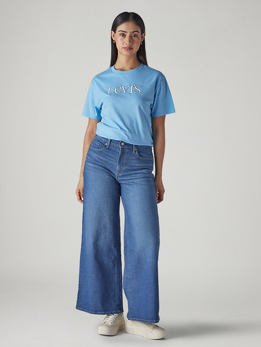Women's 728 Blue Wide Leg Fit High Rise Jeans - Front View