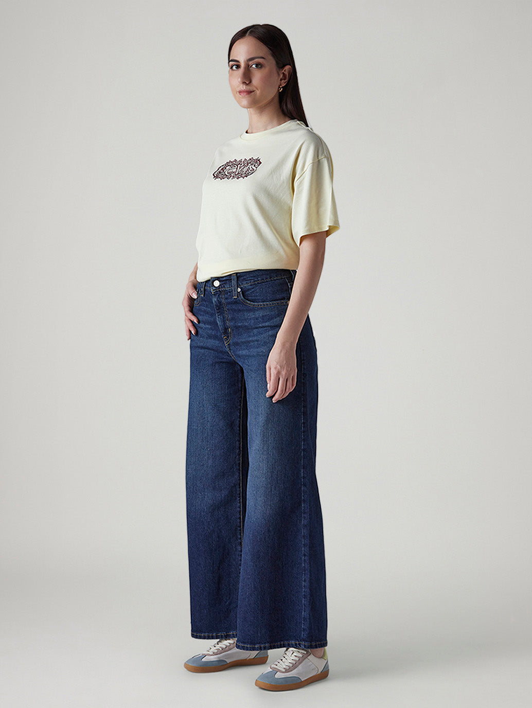 Women's 728 Dark Indigo Wide Leg Fit High Rise Jeans - Side View