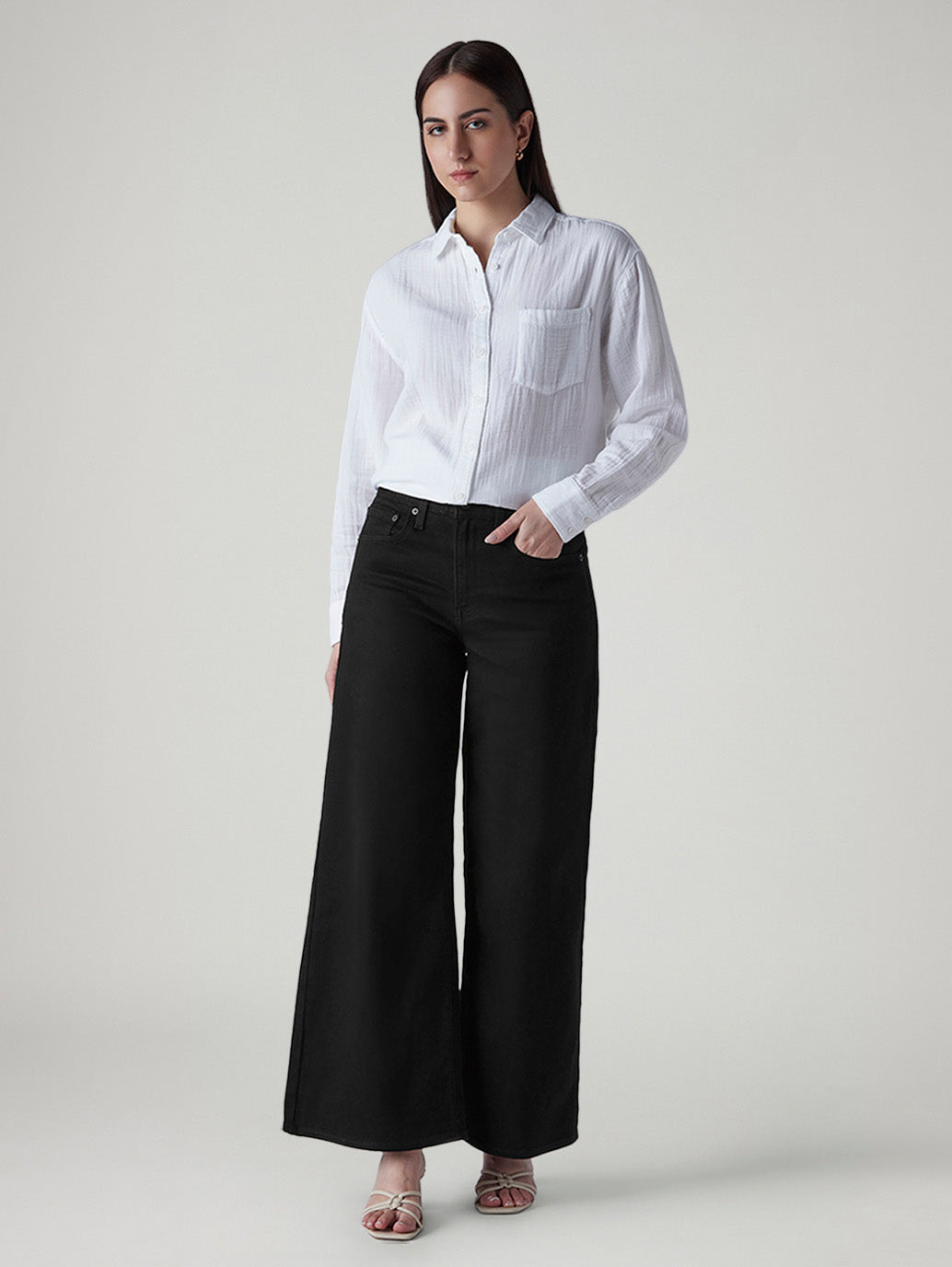 Women's 728 Black Wide Leg Fit High Rise Jeans - Front View