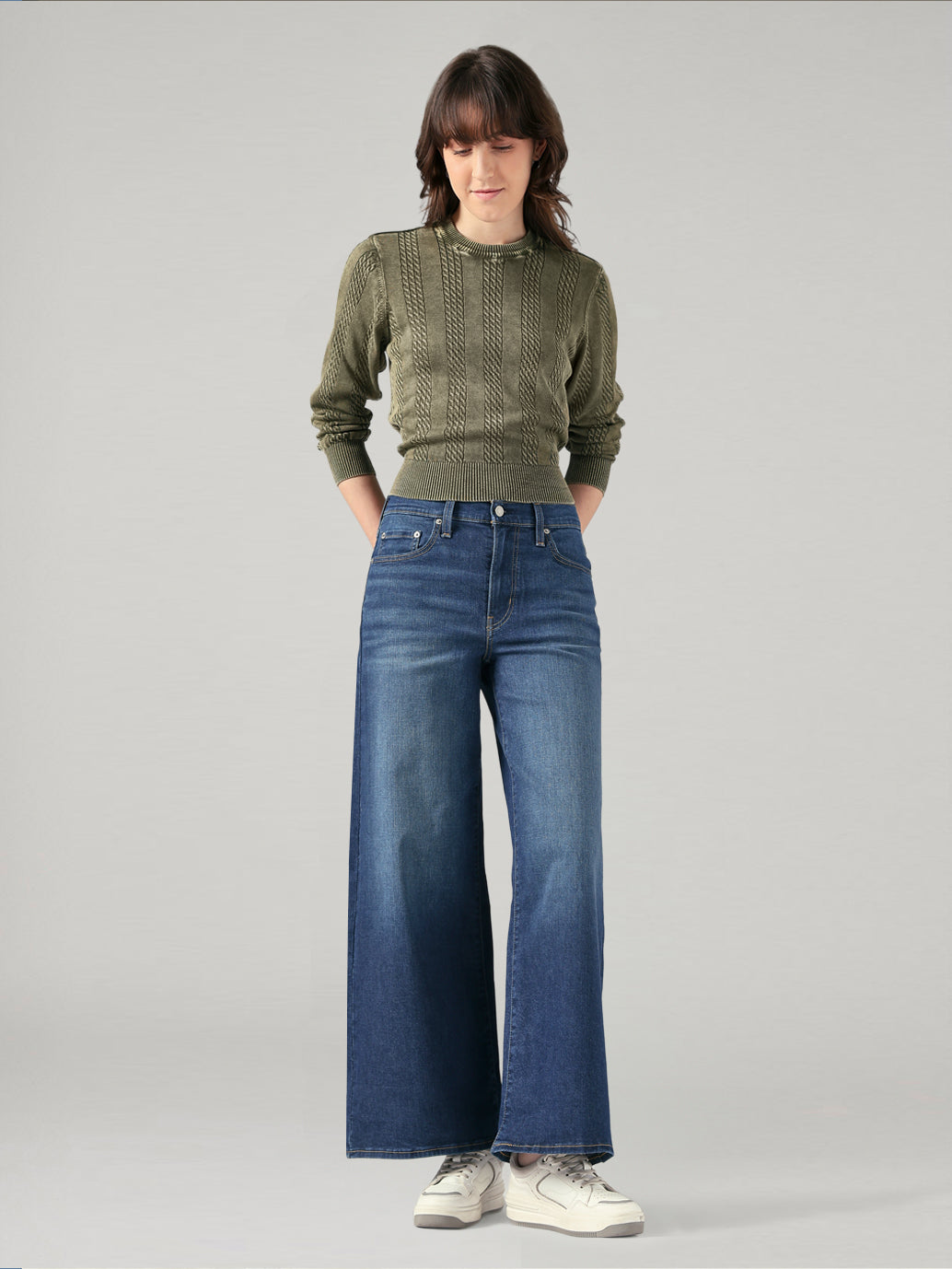 Women's 728 Dark Blue Wide Leg Fit High Rise Jeans