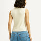 Women's Self Design Off White Polo Collar Top - Back View