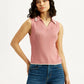 Women's Self Design Pink Polo Collar Top - Styleshot View