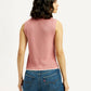 Women's Self Design Pink Polo Collar Top - Back View
