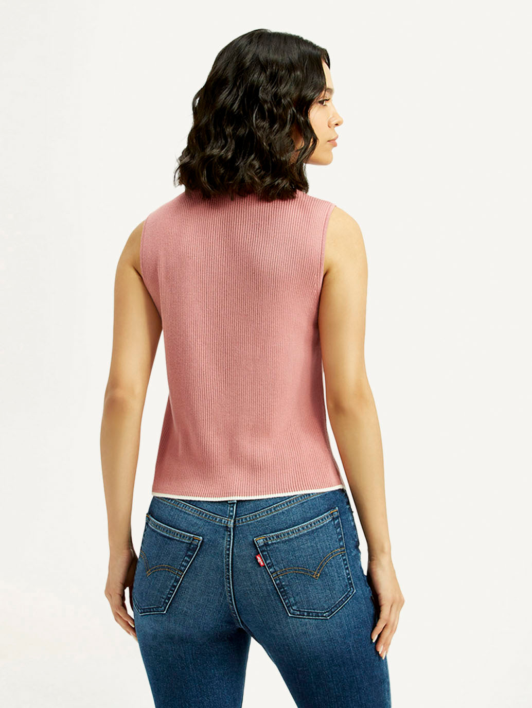 Women's Self Design Pink Polo Collar Top - Back View