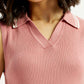 Women's Self Design Pink Polo Collar Top - Detail View