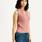 Women's Self Design Pink Polo Collar Top - Side View