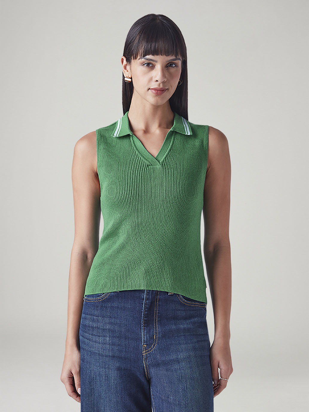 Women's Textured Regular Fit Knitted Top - Front View