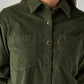 Women's Solid Olive Spread Collar Shirt - Detail View