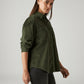 Women's Solid Olive Spread Collar Shirt - Side View