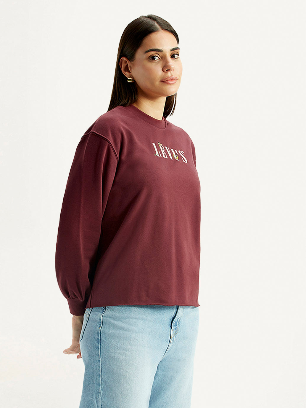 Women's Brand Logo Crew Neck Sweatshirt - Side View