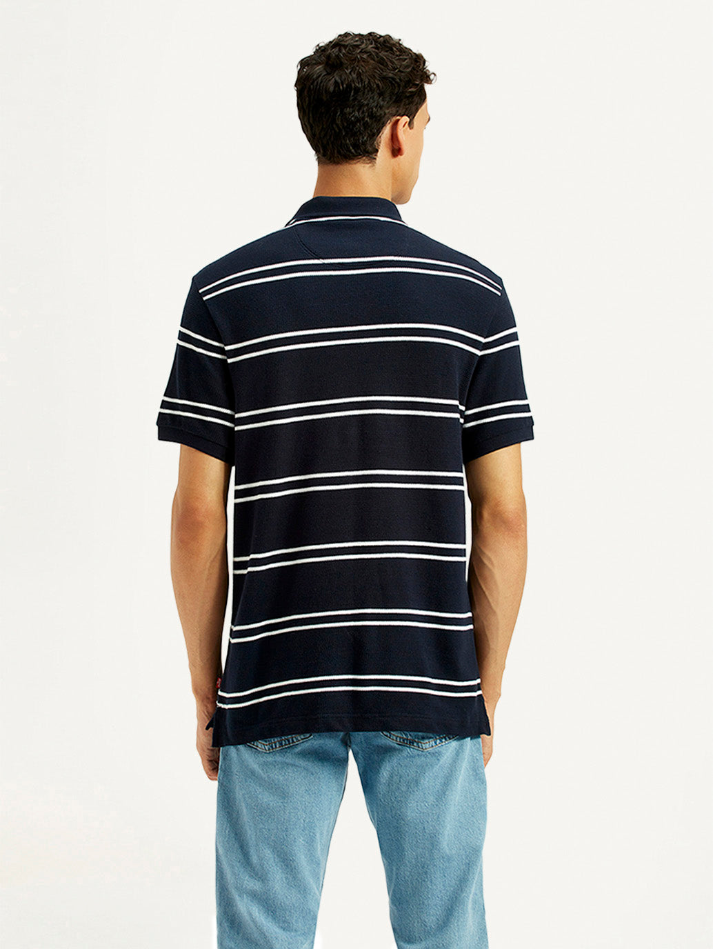 Men's Striped Slim Fit Polo T-shirt - Back View