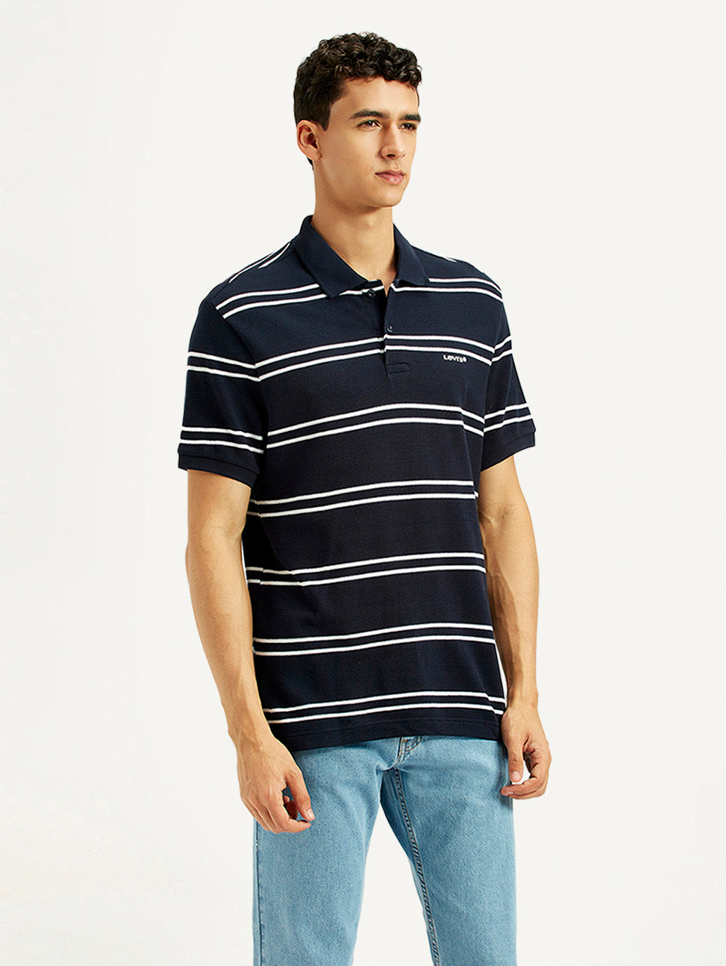 Men's Striped Slim Fit Polo T-shirt - Side View