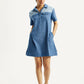 Women's Solid Indigo Shirt Collar Denim Dress - Styleshot View