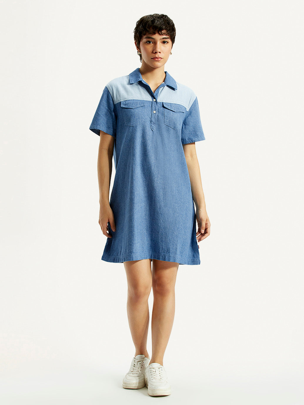 Women's Solid Indigo Shirt Collar Denim Dress