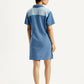 Women's Solid Indigo Shirt Collar Denim Dress - Back View