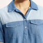 Women's Solid Indigo Shirt Collar Denim Dress - Detail View