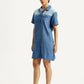 Women's Solid Indigo Shirt Collar Denim Dress - Side View