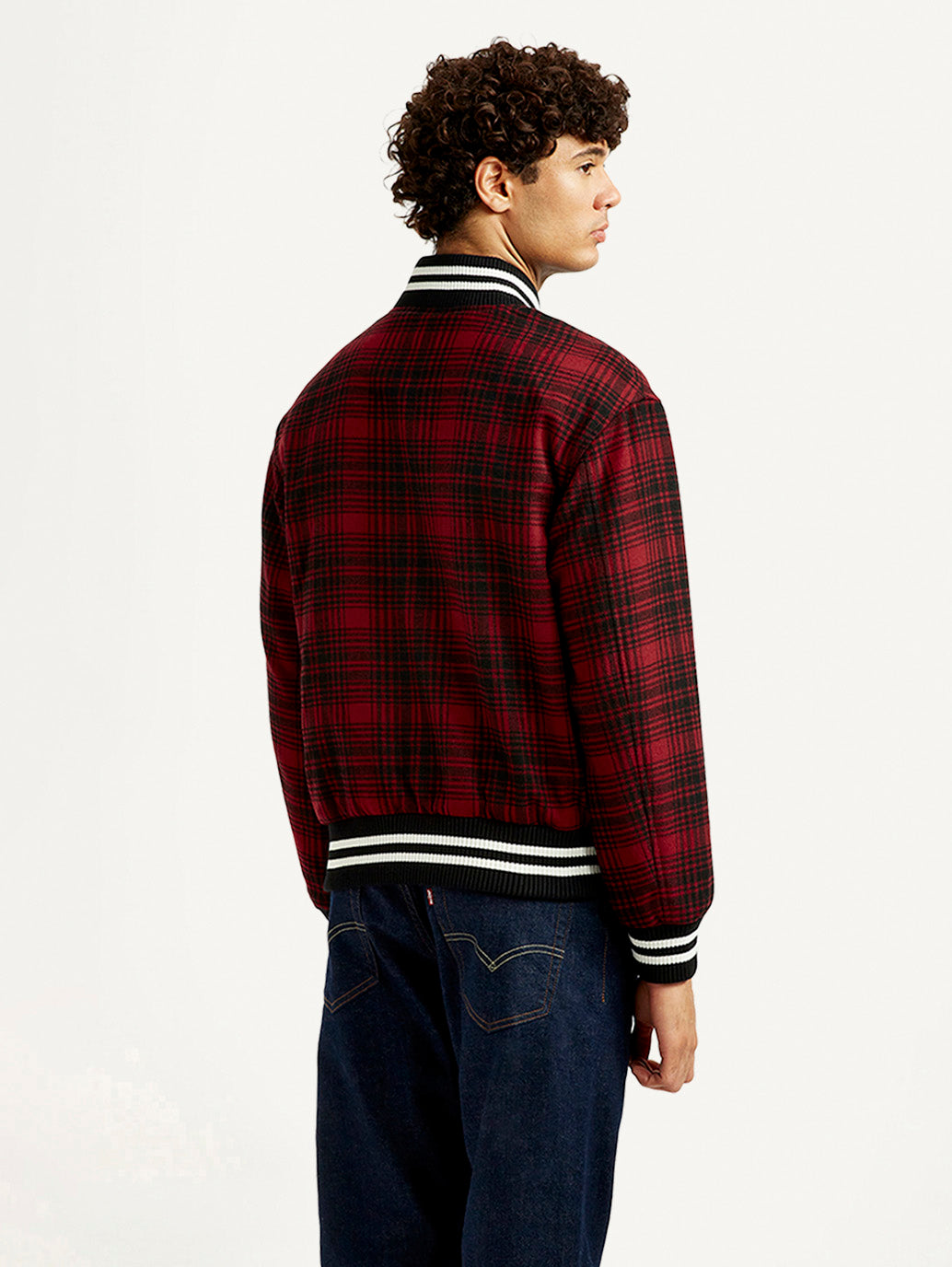 Men's Plaid Red Varsity Jacket - Back View