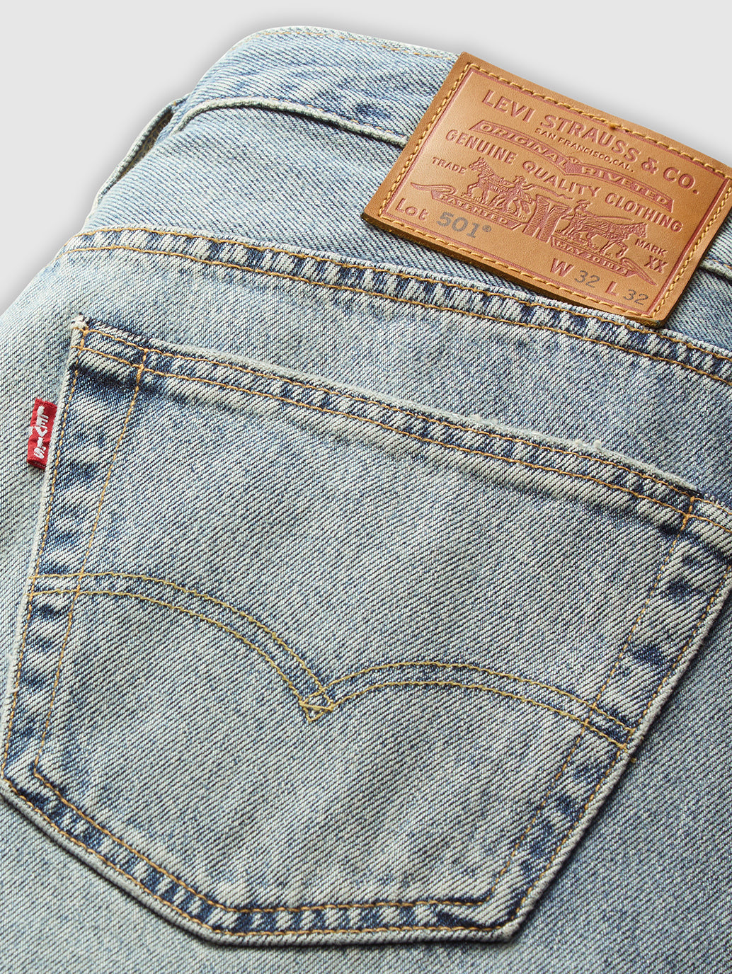 Men's 501 Blue Straight Fit Mid Rise Jeans - Detail View
