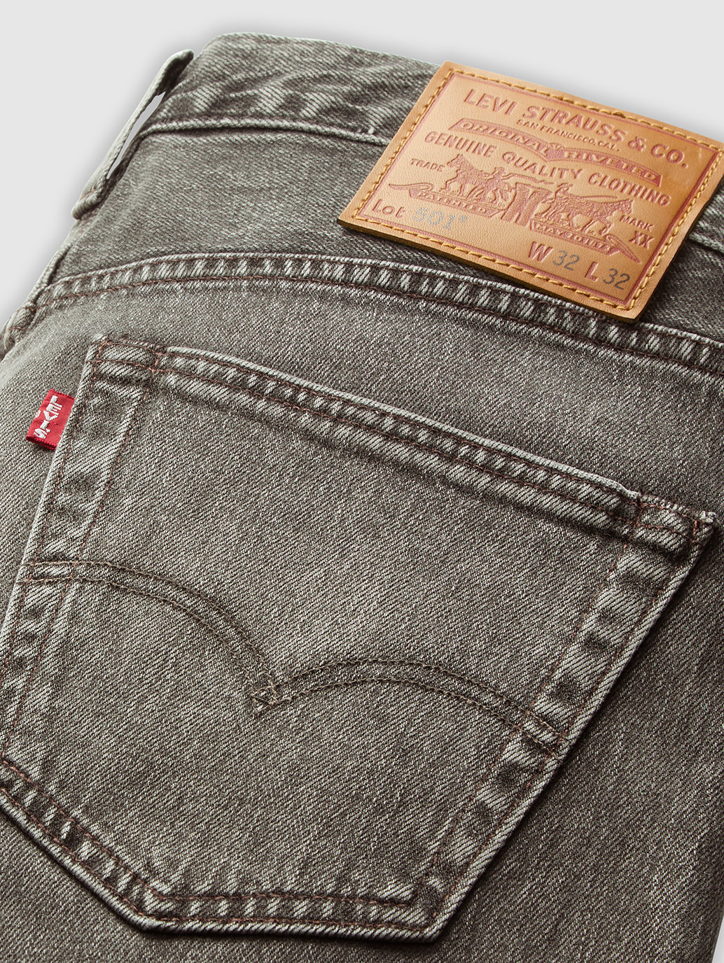 Men's 501 Grey Straight Fit Mid Rise Jeans - Detail View