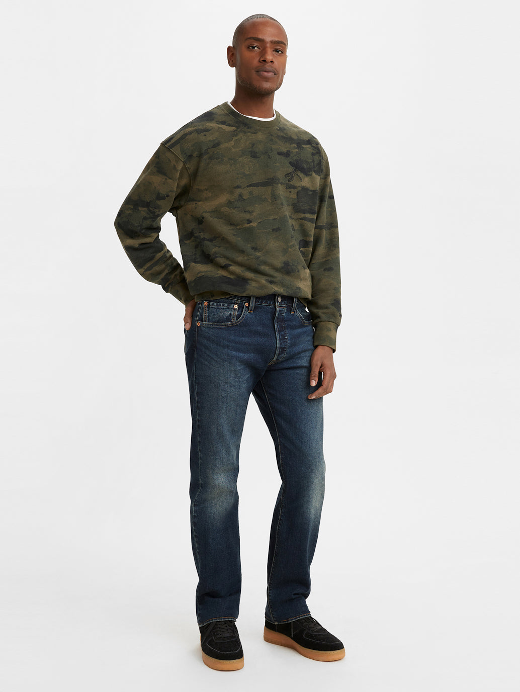 Men's 501 Blue Straight Fit Mid Rise Jeans