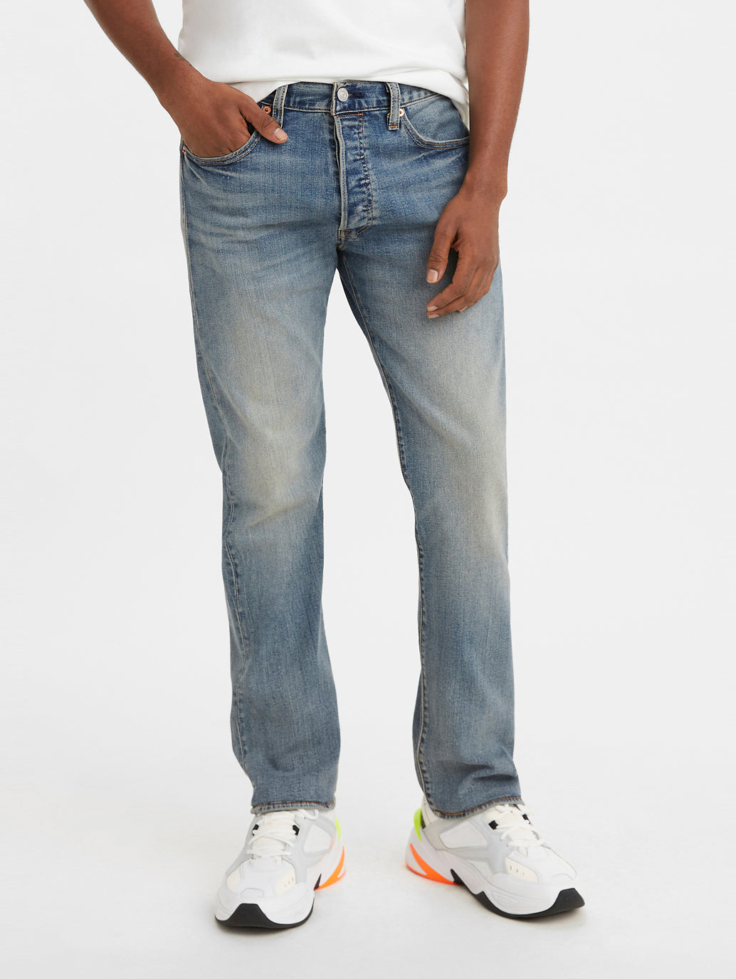 Men's 501 Blue Straight Fit Mid Rise Jeans