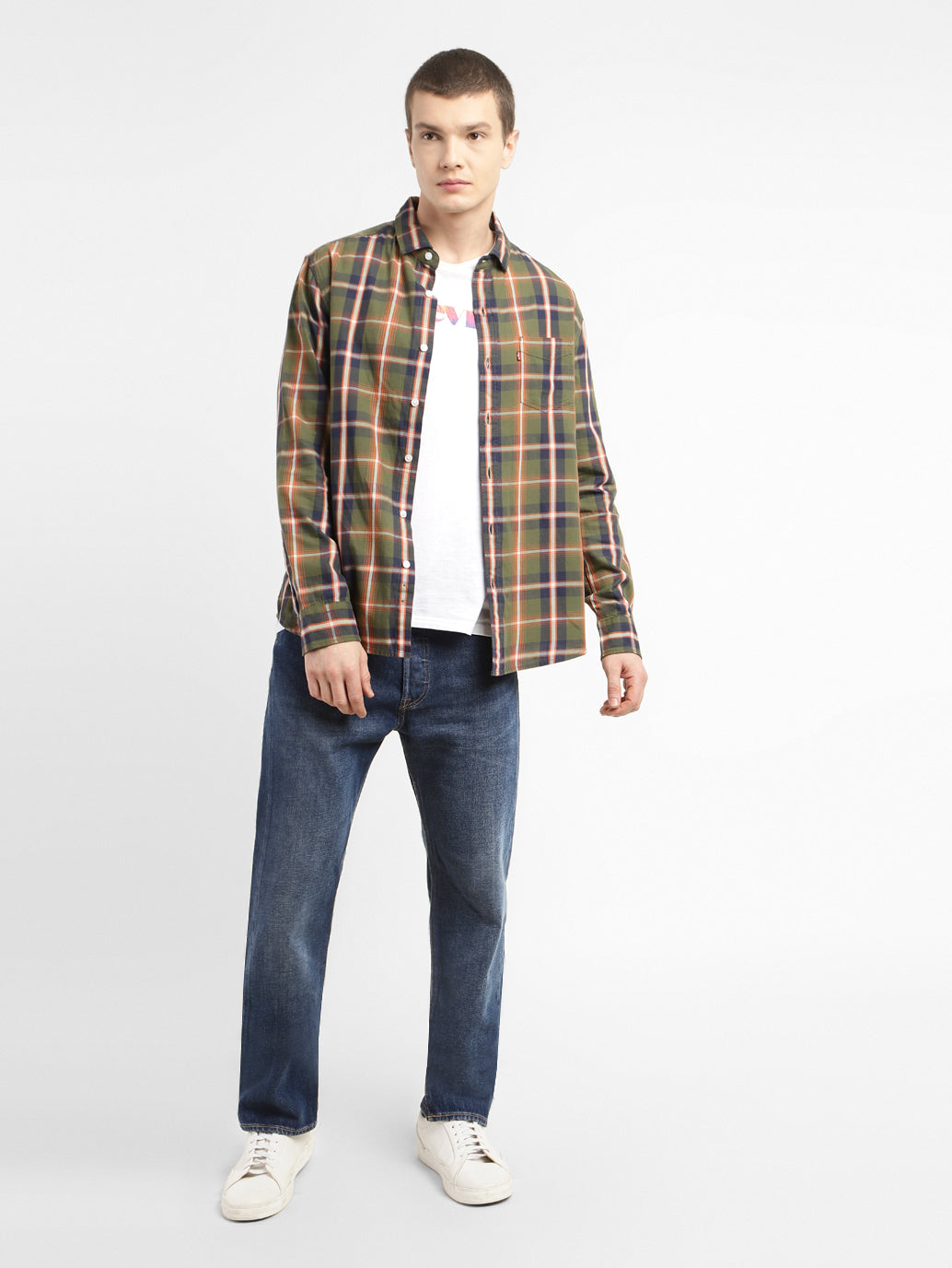 Men's 501 Blue Straight Fit Mid Rise Jeans